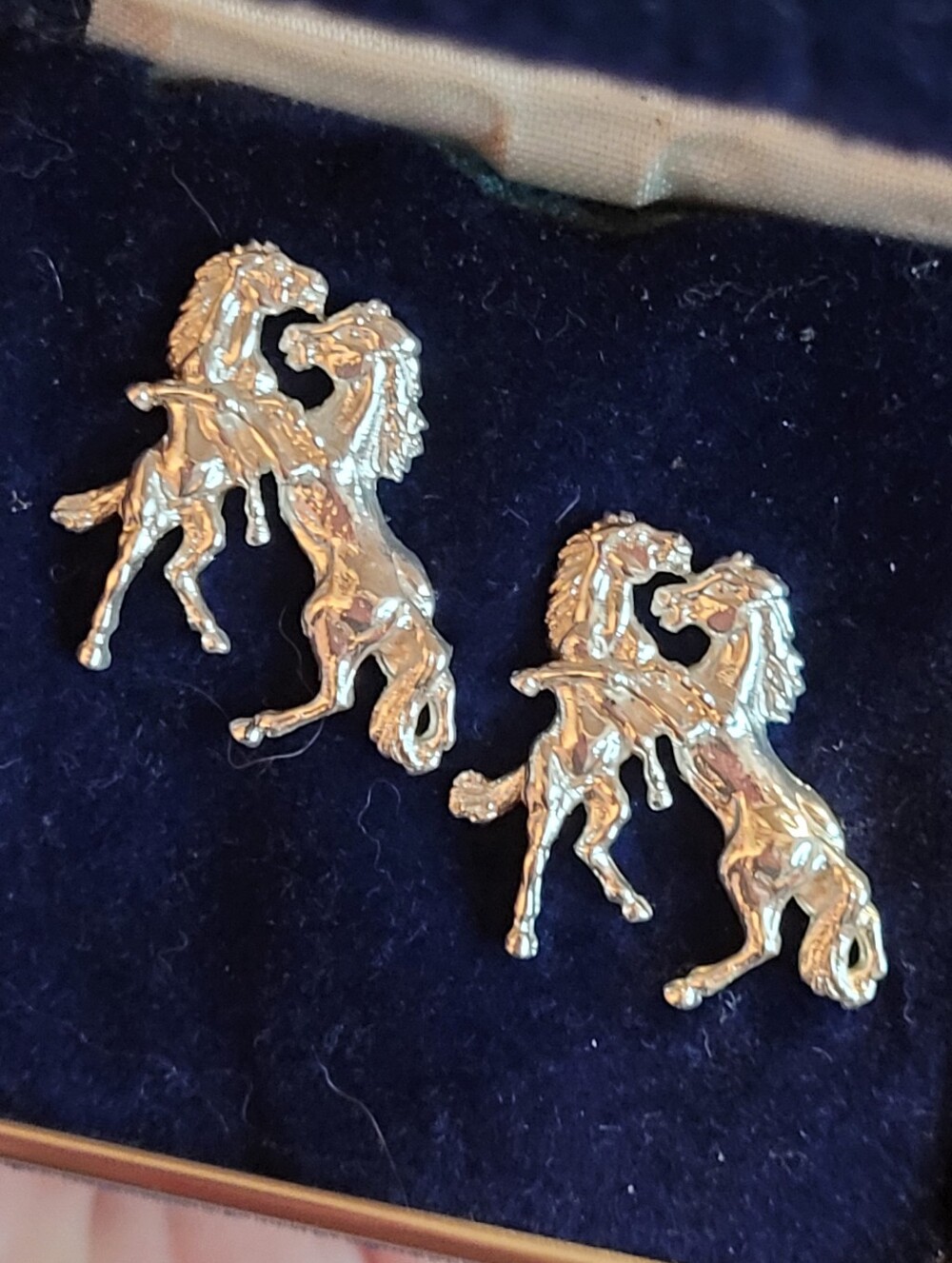 Silver Horse Rearing Earrings - Pair In Box